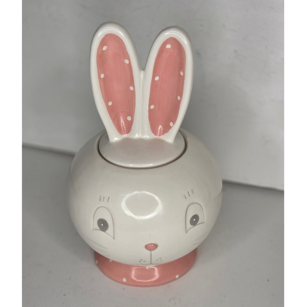 Johanna Parker Pink Ceramic Easter Bunny Rabbit Canister Polka Dot Retro Style
